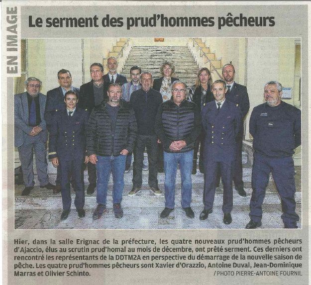 Riyad Djaffar, nouveau Directeur Départemental Adjoint  de la DDTM Corse du Sud a présidé la cérémonie de presation de serment des pêcheurs de la prud'homie d'Ajaccio élus en décembre 2017. L'équipe du CRPMEM a tenu être présent à cette occasion.