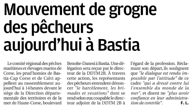 Dénonciation du harcèlement envers les pêcheurs : Rassemblement devant la DDTM 2B à 14h. 