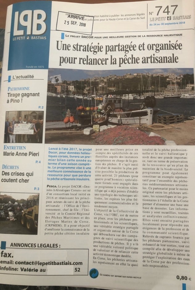 Article du petit Bastiais sur le programme DACOR et la pêche artisanale insulaire