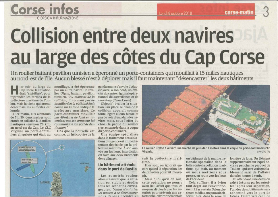 Pollution marine au large du Cap Corse : Réaction du CRPMEMC