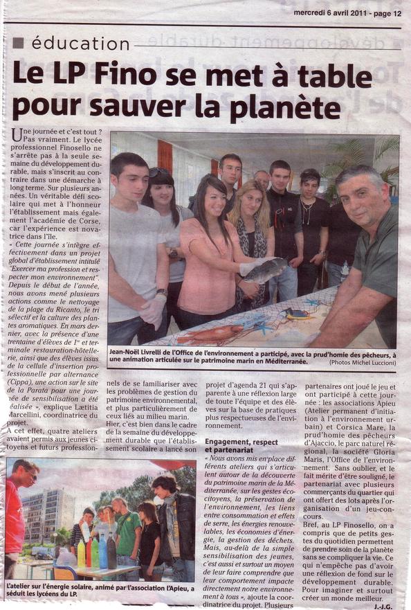 Xavier D'ORAZIO, participe à une animation au LP FINOSELLO