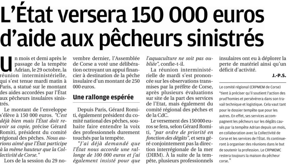 Les suites de la tempête Adrian :  Les €150'000 attendus de l'Etat
