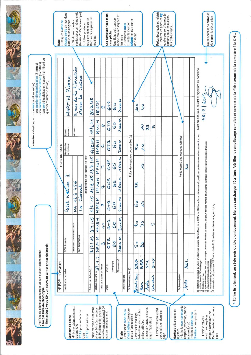 De nouveaux journaux de fiche de pêche seront proposés aux pêcheurs