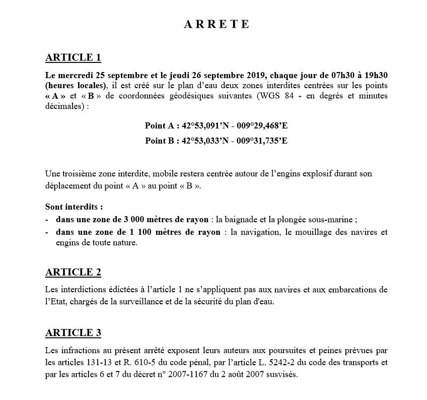Arreté préfectoral engin explosif Santa Severa