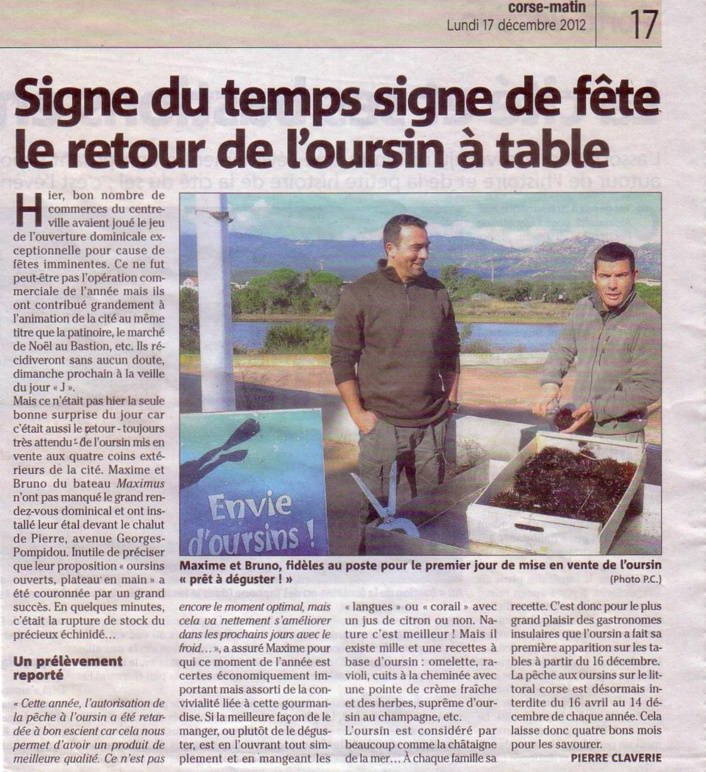 OURSINS - LE PRESIDENT DE LA COMMISSION MONTRE L'EXEMPLE OURSINS - LE PRESIDENT DE LA COMMISSION MONTRE L'EXEMPLE