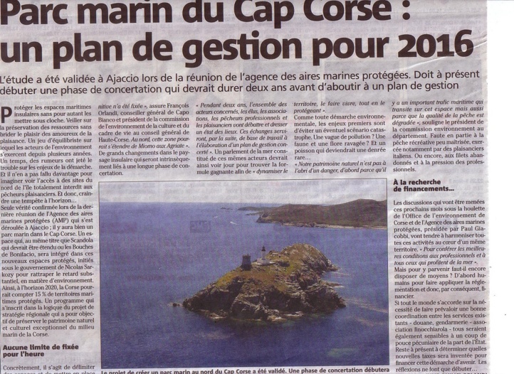 AMP - VERS LA CREATION D'UN PARC MARIN DANS LE CAP CORSE POUR 2016