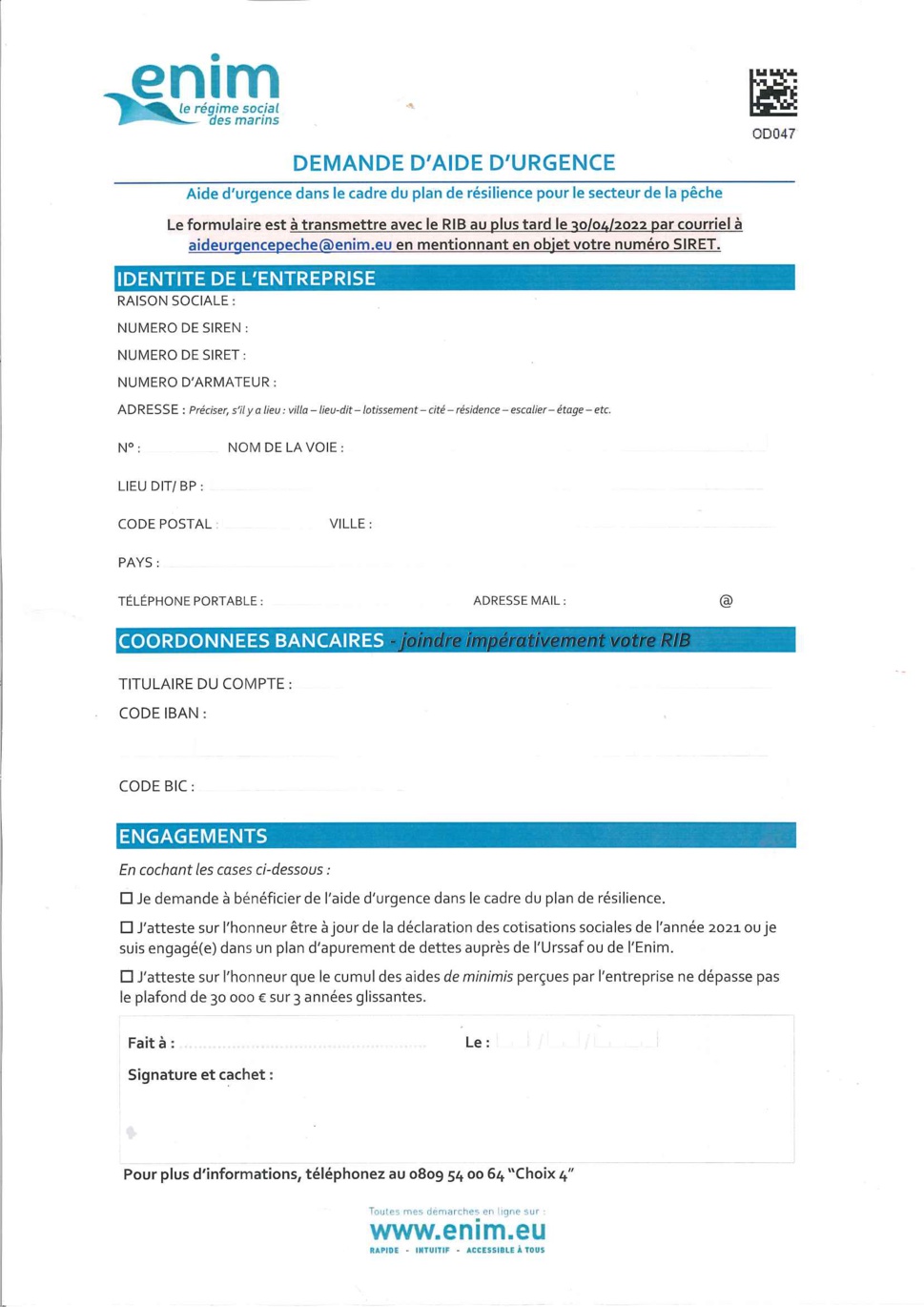 ENIM - Formulaire à télécharger - Demande d'Aide d'urgence ENIM - Formulaire à télécharger - Demande d'Aide d'urgence