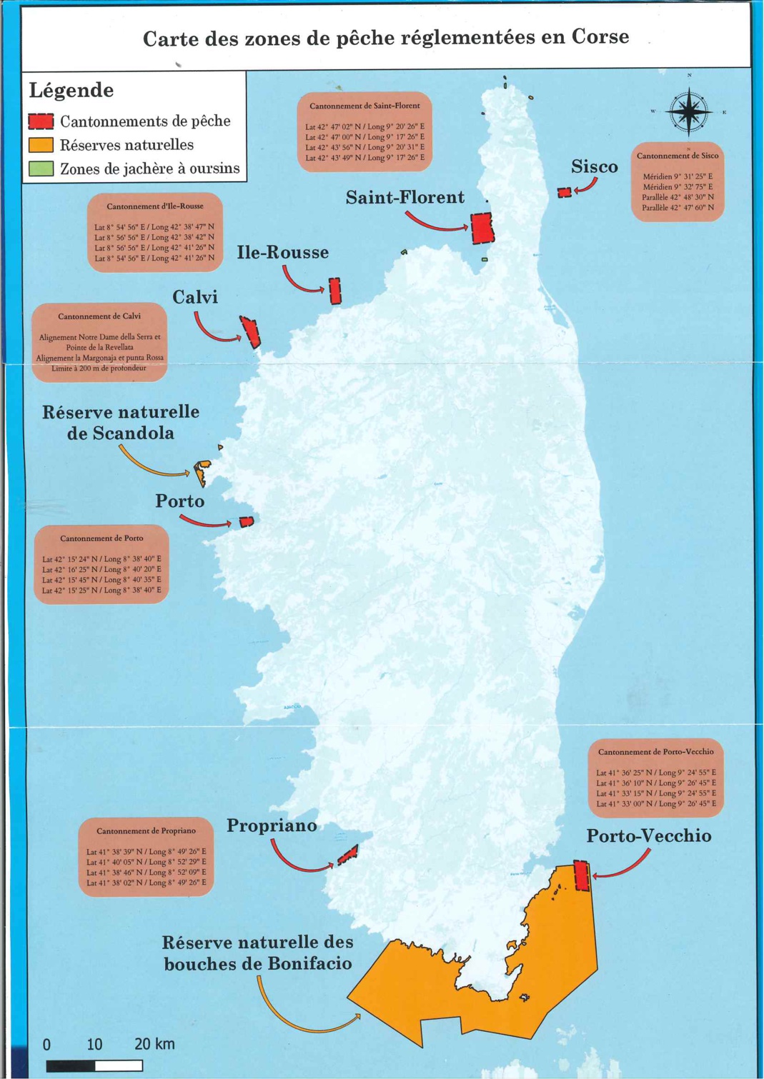 CARTE DES ZONES DE PECHE REGLEMENTEES EN CORSE