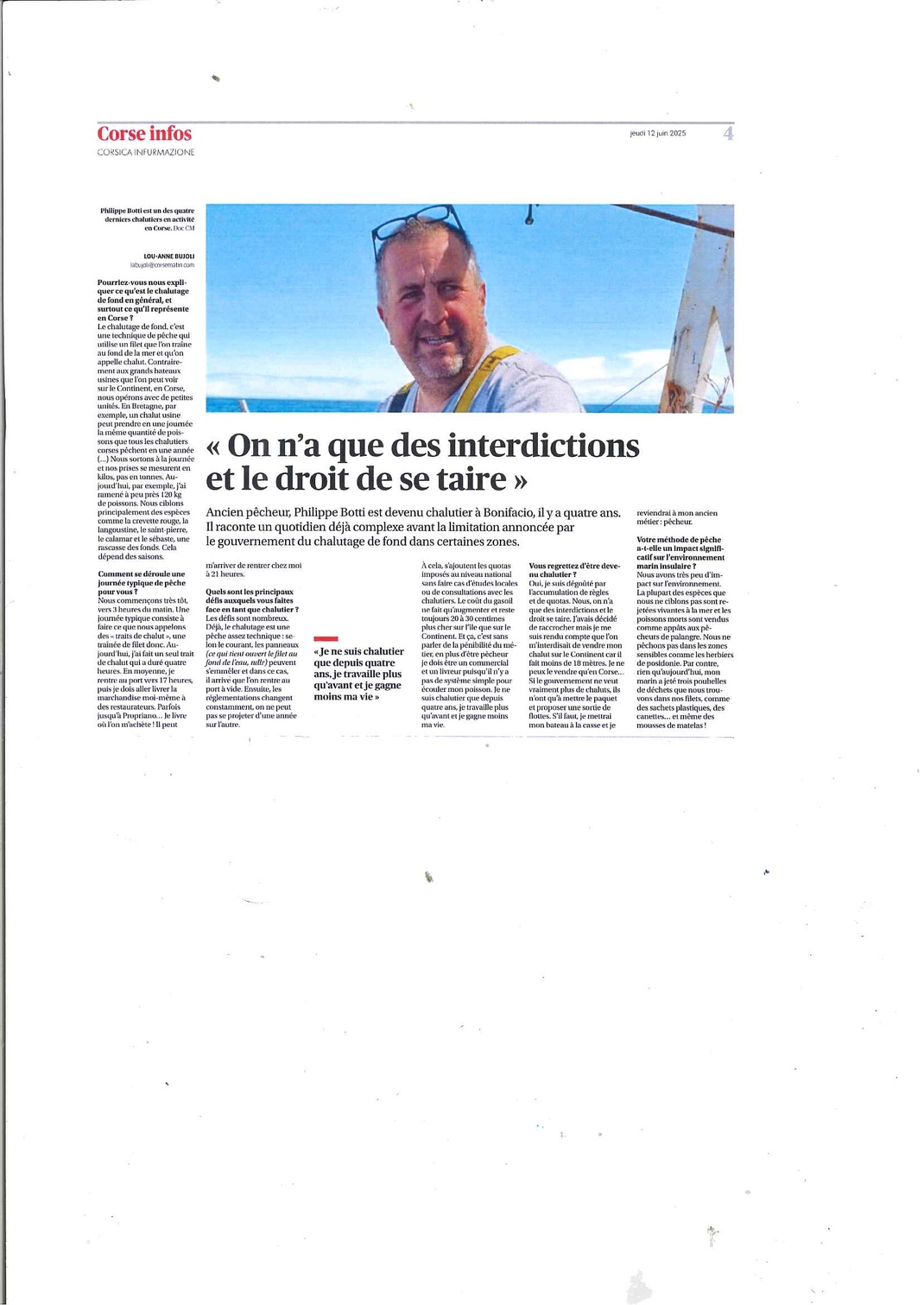 Philippe Botti sur son chalutier le Louis Gaby II