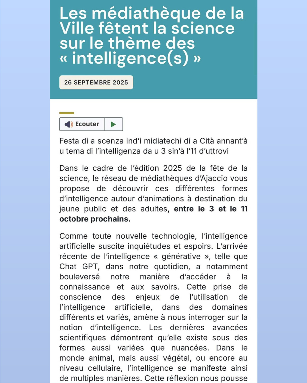 Le CRPMEM participe à la fête de la science à Ajaccio 2025