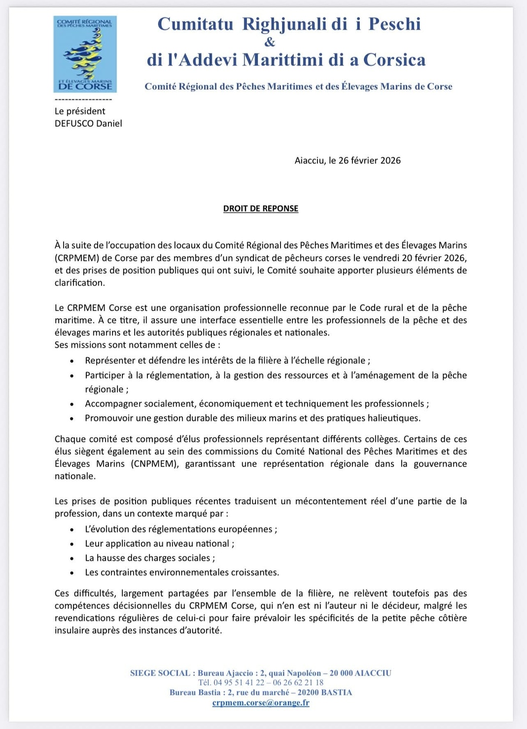Droit de réponse du CRPMEMC