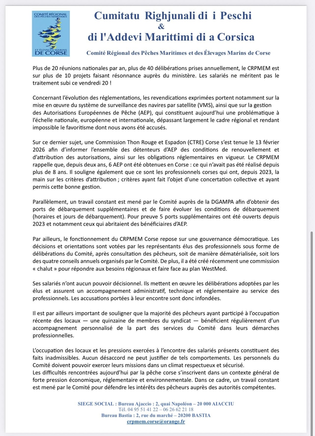 Droit de réponse du CRPMEMC