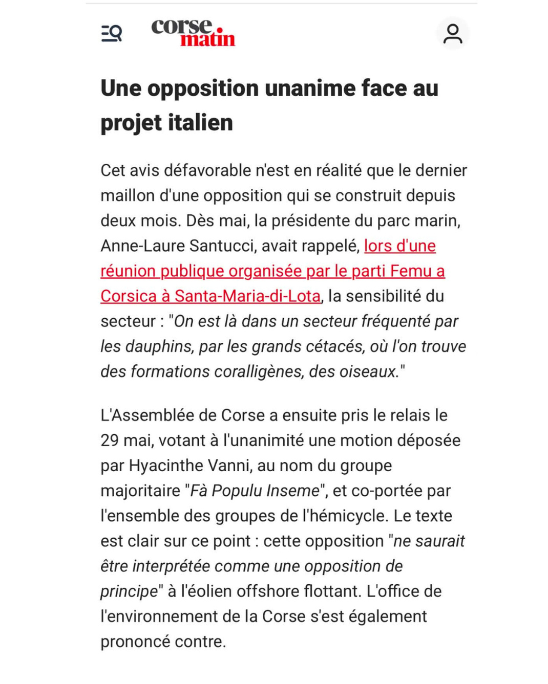 PNMCCA donne un avis défavorable au projet du parc éolien italien