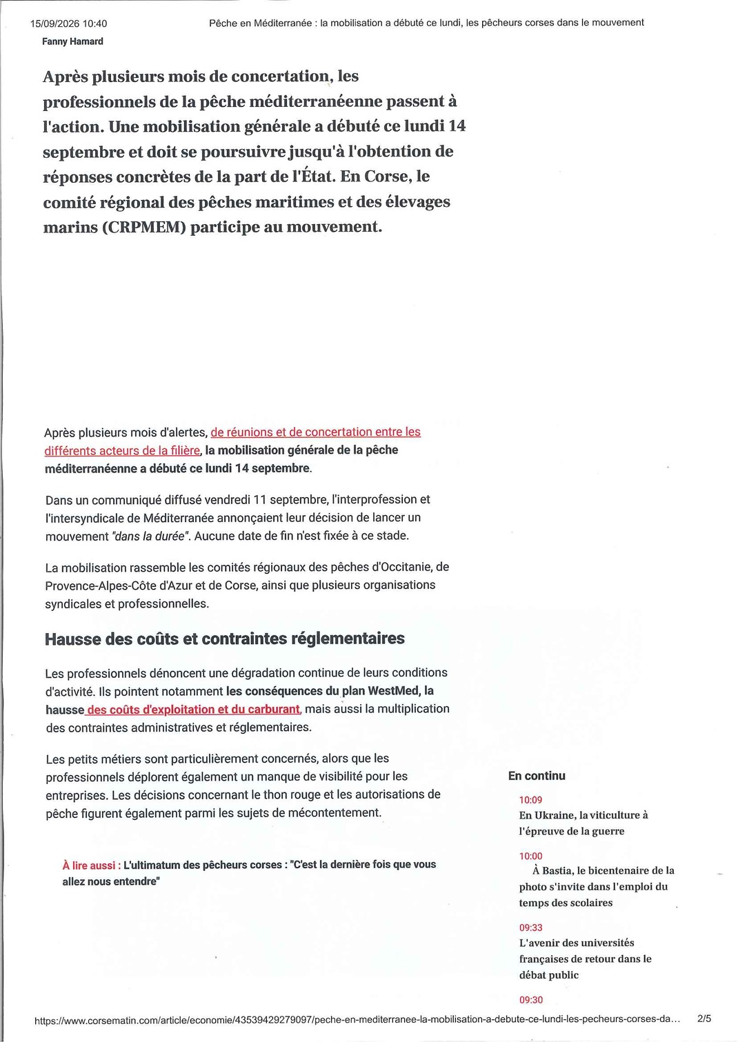 les pêcheurs corses dans le mouvement