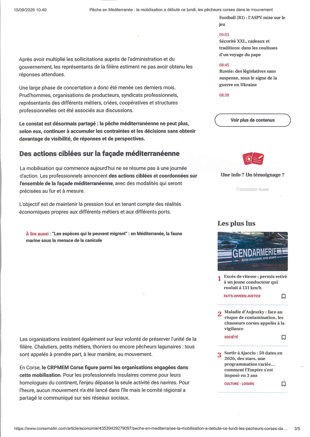 les pêcheurs corses dans le mouvement