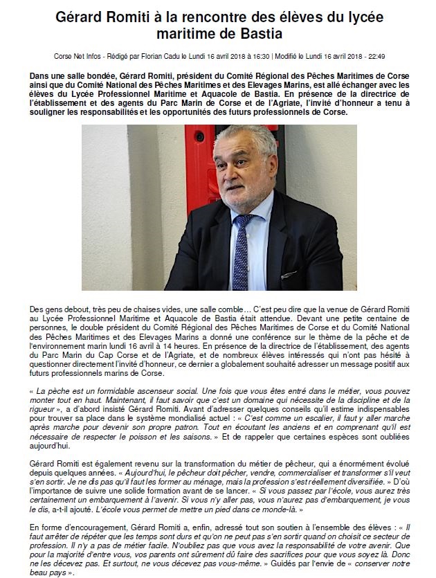 Gérard Romiti a rencontré les élèves du lycée maritime de Bastia. 