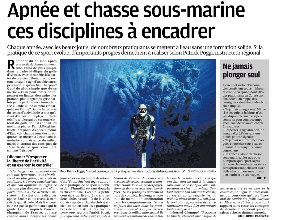 La chasse sous-marine est une activité dangereuse, à pratiquer avec prudence et encadrement.