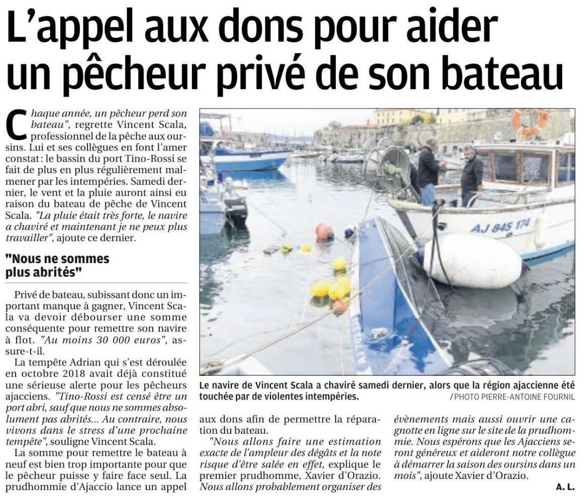 L'appel aux dons pour aider un pêcheur ajaccien privé de son bateau