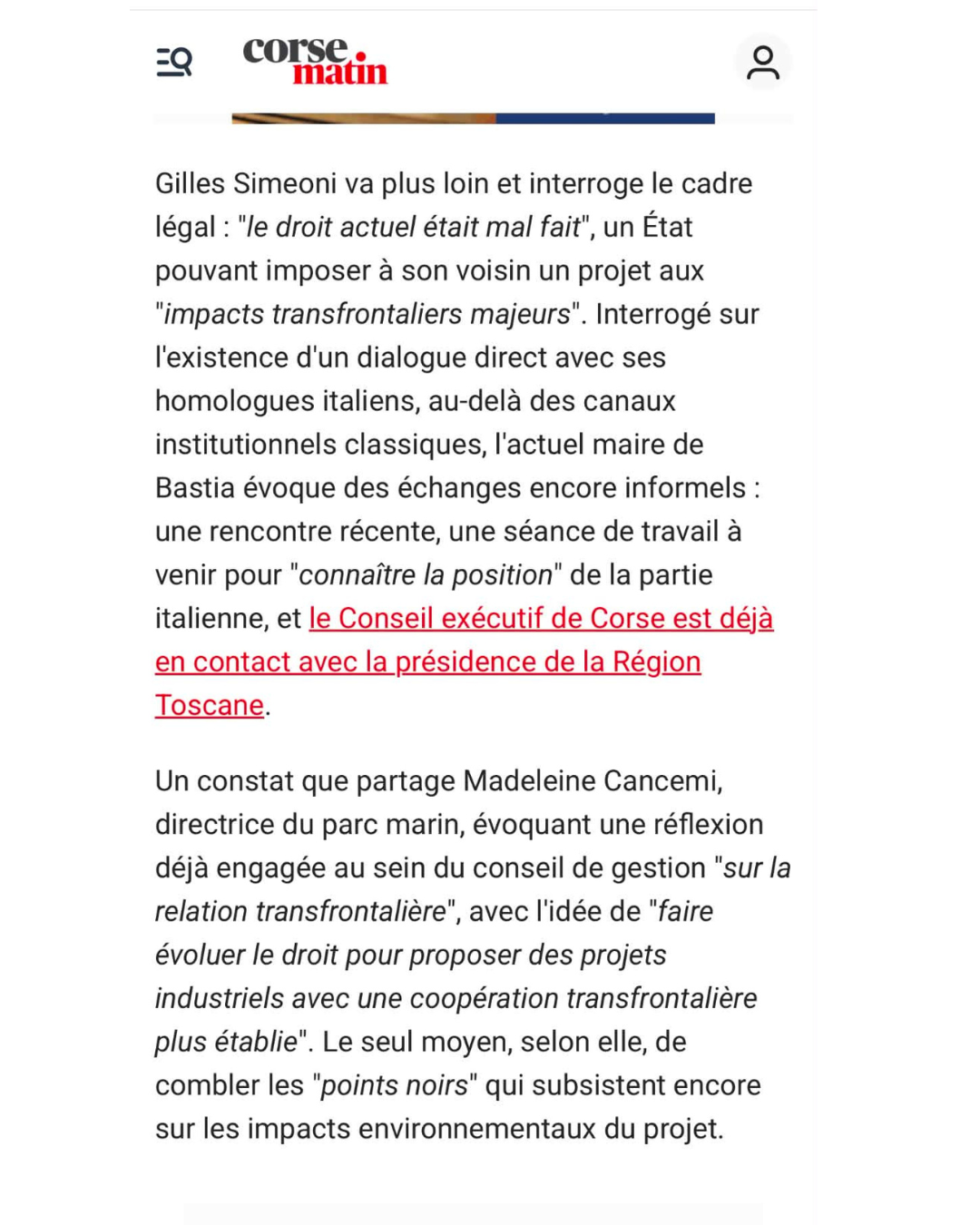 PNMCCA donne un avis défavorable au projet du parc éolien italien