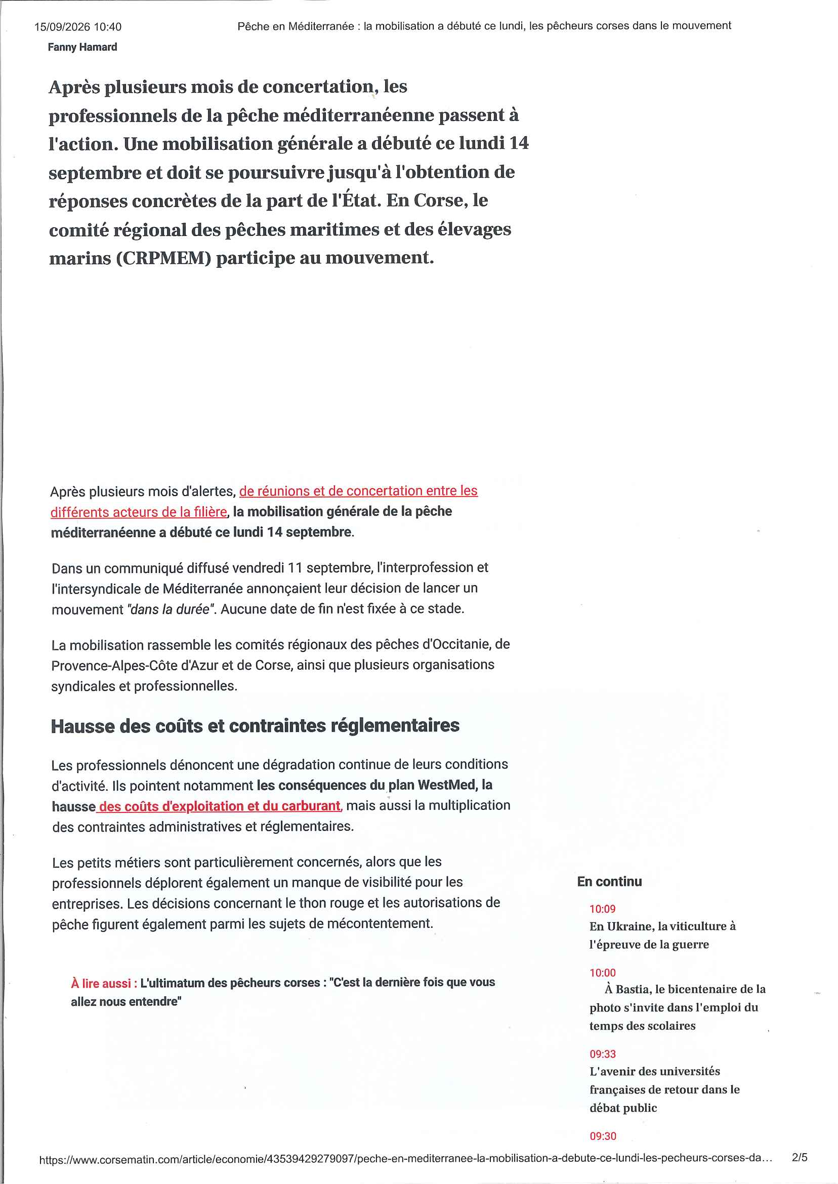 les pêcheurs corses dans le mouvement